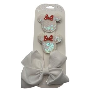 Chloe Accessory Set 3 Piece Minnie Mouse Sequin Hair Clips Bow White Red